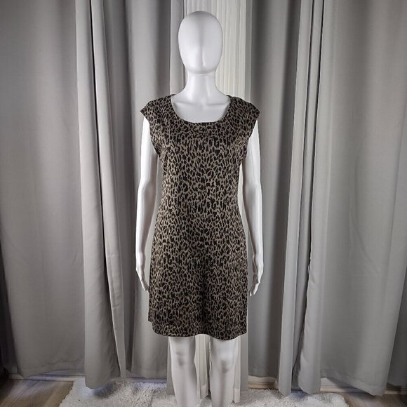 Nine West Women's Brown, Black, Animal Print Sheath Dress Ponte Knit Size M - Picture 1 of 11